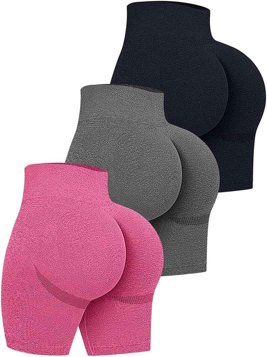 Women'S 3 Piece High Waist Workout Shorts Butt Lifting Tummy Control Ruched Booty Smile Yoga Short Pants