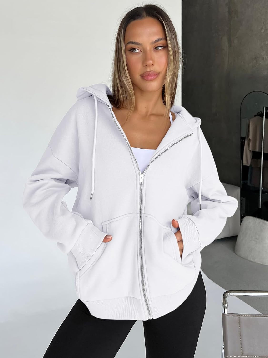 Womens Zip up Hoodies Oversized Sweatshirts Fall Fashion Outfits Casual Jackets 2025 Winter Clothes