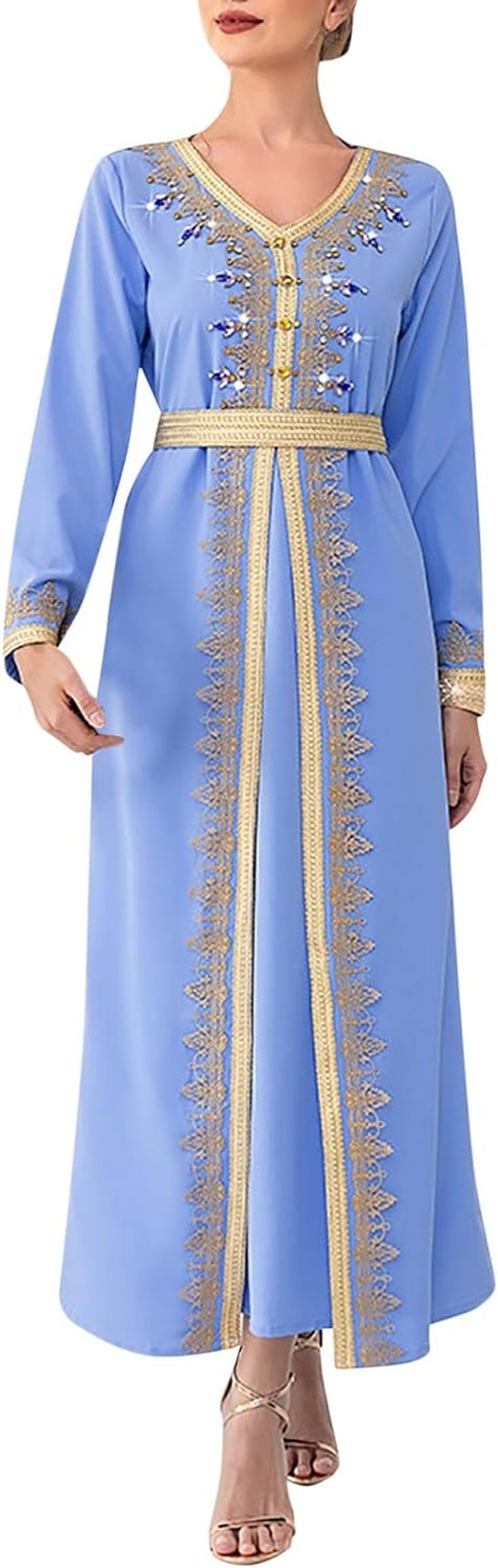 Women'S Chiffon Kaftan Abaya Dress Muslim Long Sleeve Self Tie Flowy Maxi Dress Abaya Casual Dress Dubai Outfits