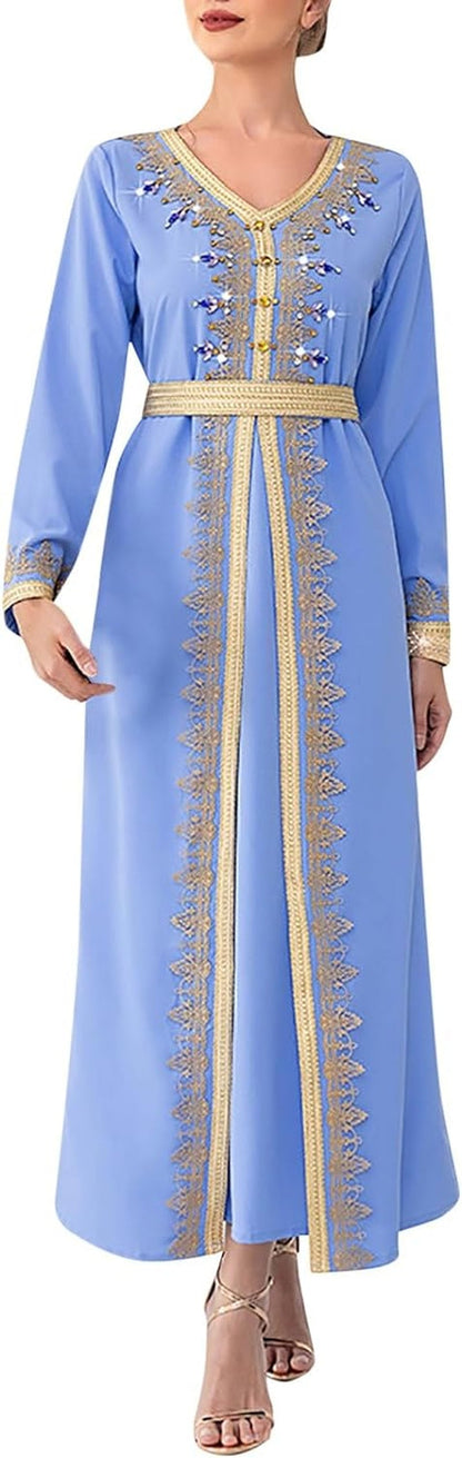 Women'S Chiffon Kaftan Abaya Dress Muslim Long Sleeve Self Tie Flowy Maxi Dress Abaya Casual Dress Dubai Outfits