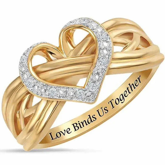 "Love Tie Us Together Diamond Ring" Gorgeous Ladies Fashion Natural Stone Ring White Wedding Double Heart Diamond Ring Birthstone Bridal Engagement Heart Ring Jewelry