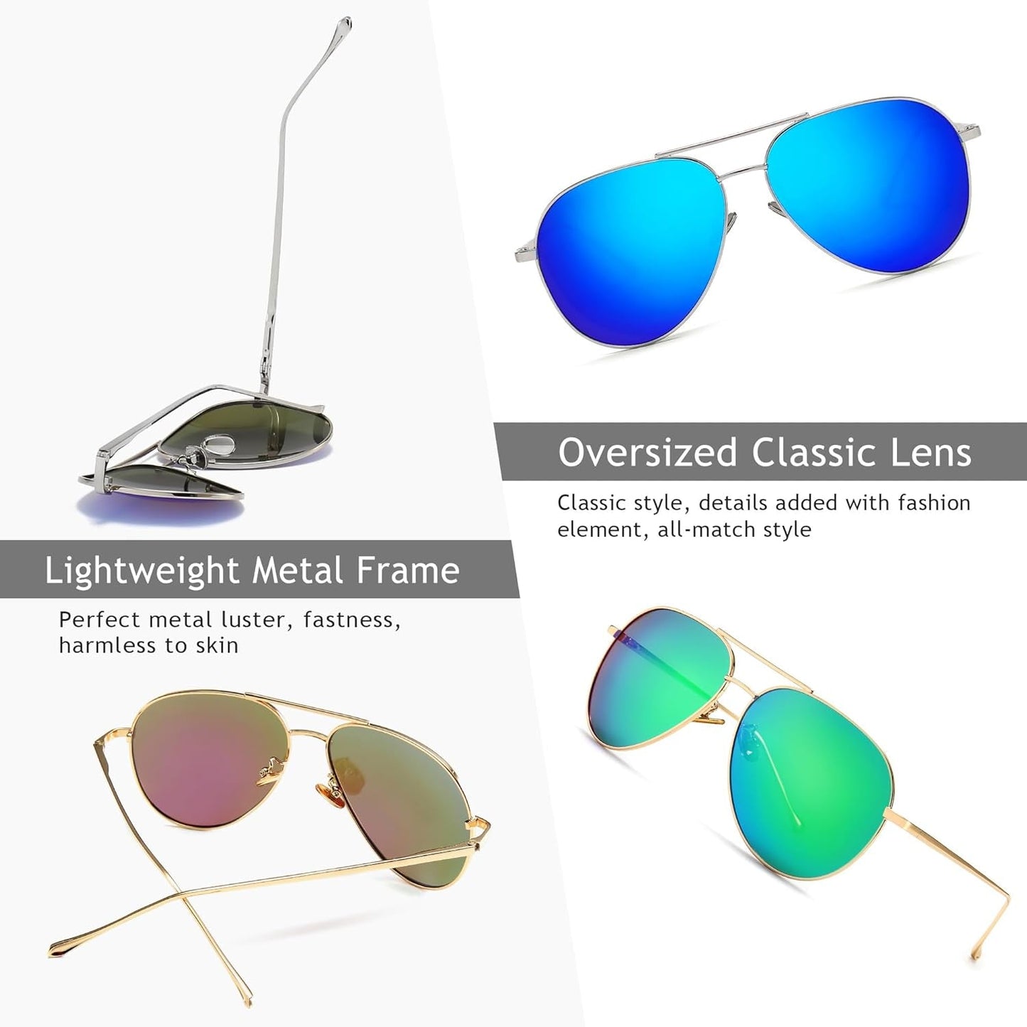 Women'S Lightweight Oversized Aviator Sunglasses - Mirrored Polarized Lens