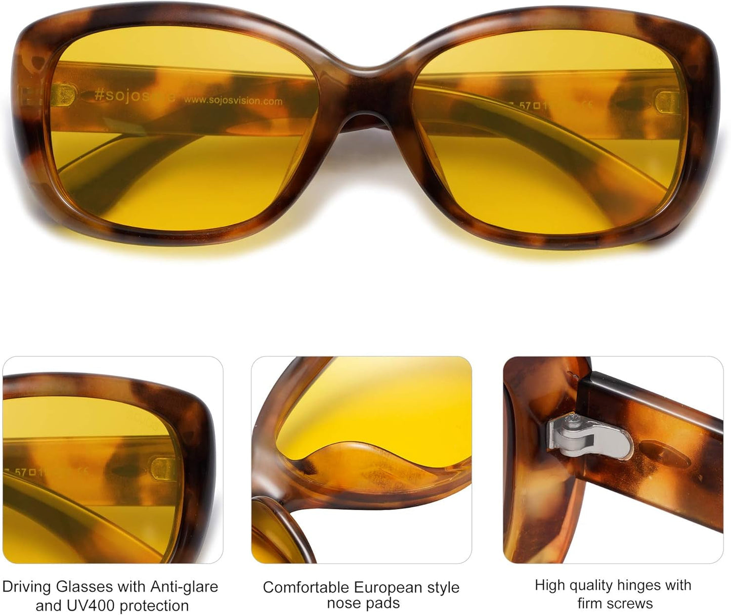 Vintage Square Sunglasses for Women Polarized UV Protection Havana Frame