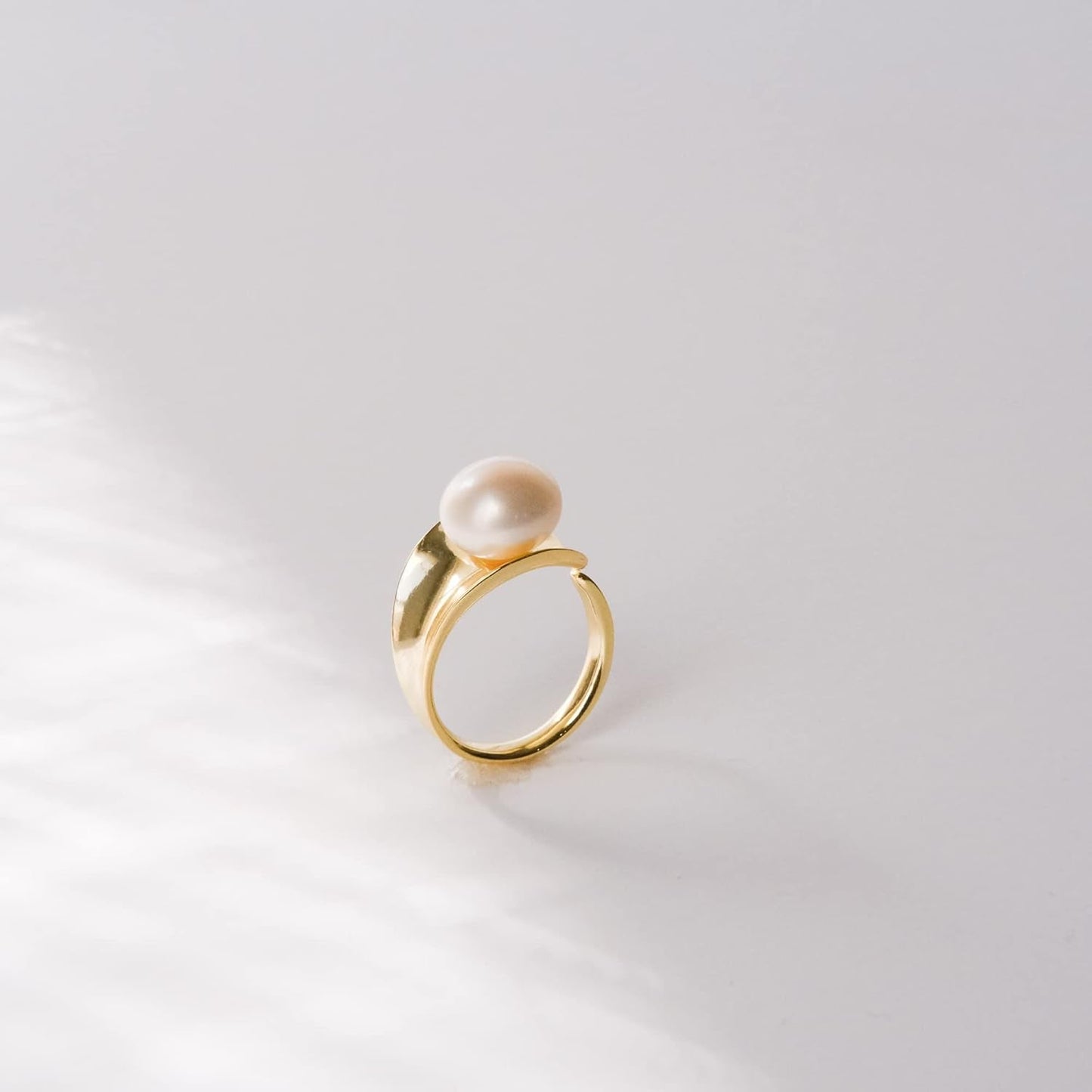 Sterling Silver Womens Pearl Ring Gold Freshwater Ajustable