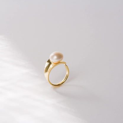 Sterling Silver Womens Pearl Ring Gold Freshwater Ajustable