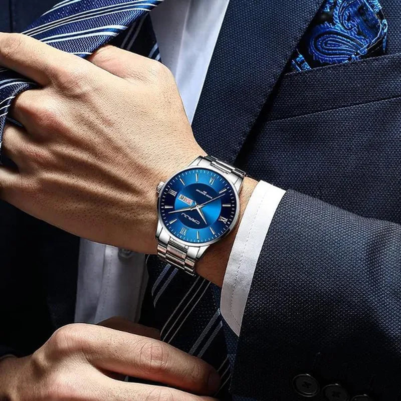 CRRJU Men's Minimalist Leisure Luxury Automatic Dating Watch Fashion Business Japanese Movement Quartz Waterproof Watch Men's Silver Stainless Steel Watch Band