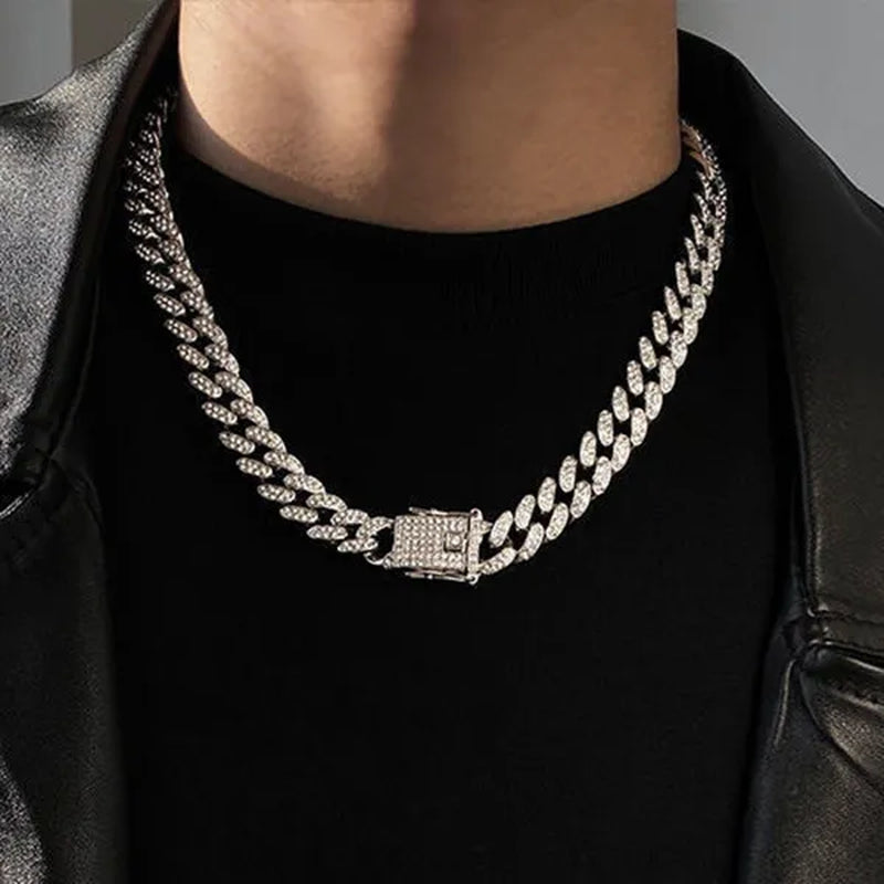 3 Colors 13MM Iced Out Chain Hip Hop Watch Necklace Bracelet Bling Miami Cuban Link Chain Mens Jewelry Set Relojes Hombre