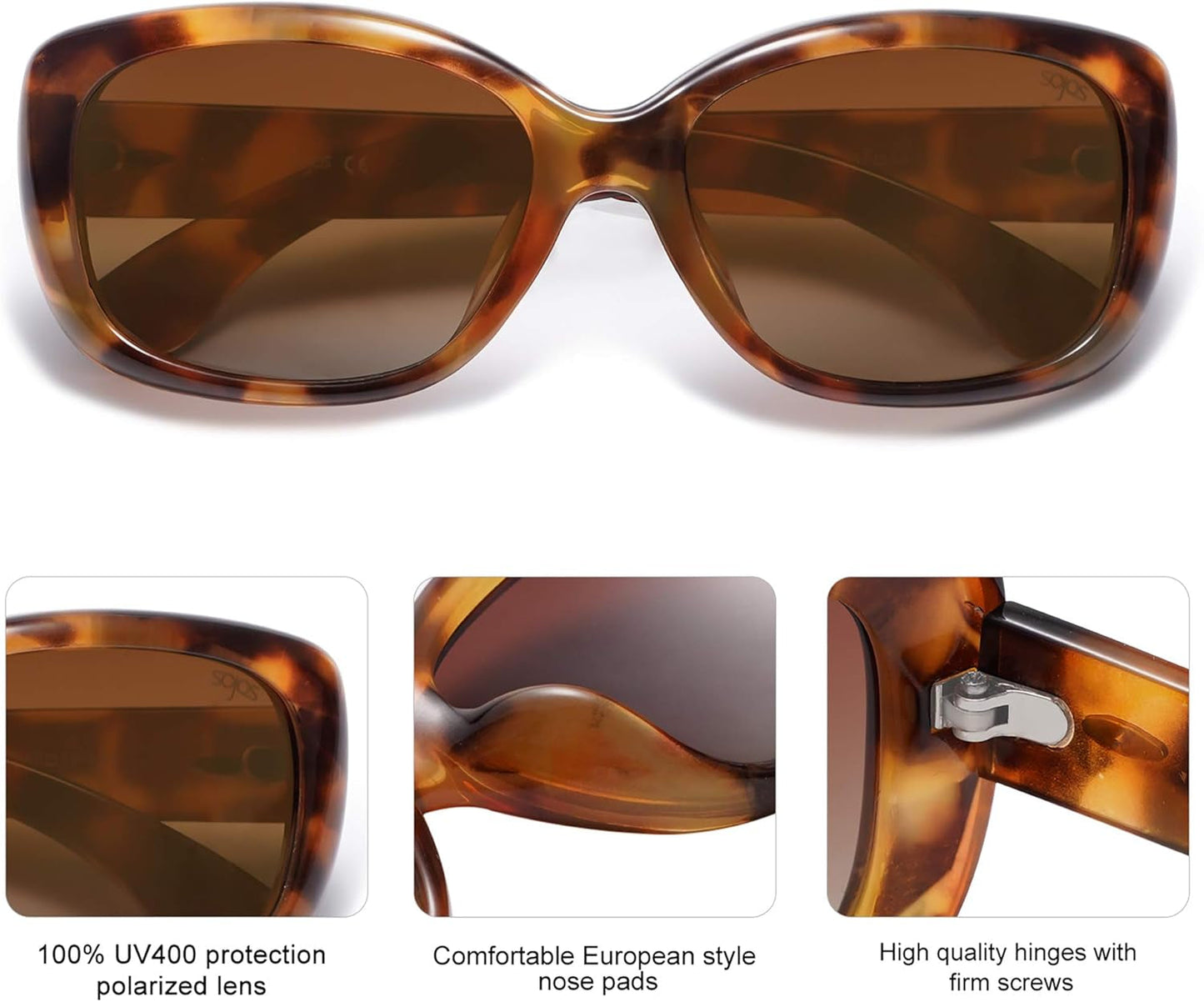 Vintage Square Sunglasses for Women Polarized UV Protection Havana Frame