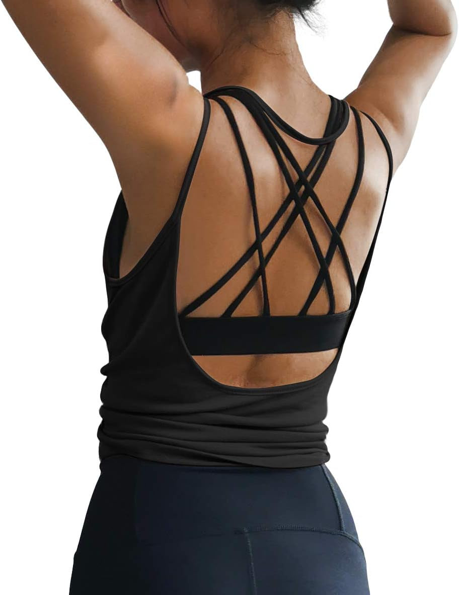 Womens Summer Workout Tops Sexy Backless Yoga Shirts Open Back Activewear Running Sports Gym Tank Tops