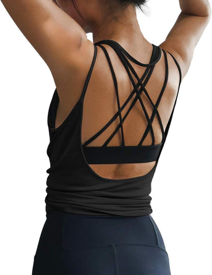 Womens Summer Workout Tops Sexy Backless Yoga Shirts Open Back Activewear Running Sports Gym Tank Tops