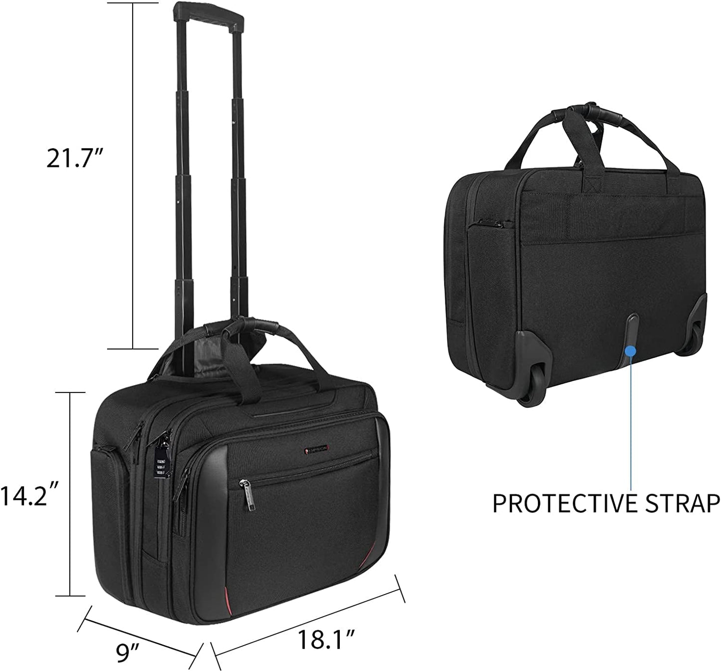 Rolling Briefcase Laptop Bag,17.3" Computer Bag with Wheels, Water Repellent Travel Roller Underseat Bag with RFID Blocking Pocket,Rolling Work Bags for Women/Men -Black