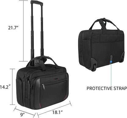 Rolling Briefcase Laptop Bag,17.3" Computer Bag with Wheels, Water Repellent Travel Roller Underseat Bag with RFID Blocking Pocket,Rolling Work Bags for Women/Men -Black