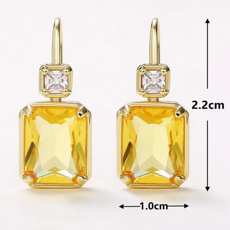 Trendy Square Cut Citrine Earrings for Women Yellow Gold Plated Gemstone Hook Drop Earrings Jewelry Gift