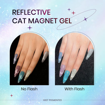 Reflective Cat Eye Gel Nail Polish Sparkling Holographic Magnetic Nail Polish Gel 9D Cateye Gel Polish Set 12 Colors with Magnet for Home DIY Manicure Nail Salon