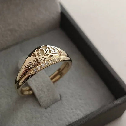 2Pcs/Set Women's Fashion Jewelry Exquisite 925 Sterling Silver Ring Personality Carved Rose Flower Stackable Diamond Wedding Rings Set Beautiful Princess Bride Proposal Engagement Cocktail Party Accessories Anniversary Gift Size US4-12 Bague Femme