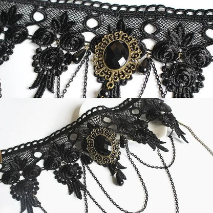 1 PCS Black Lace Necklace Chokers Vintage Style Female Gothic Wedding Red Rose Crystal Diamond Pendant Collarbone Necklace Chain Accessories for Women Girls(10 Style)