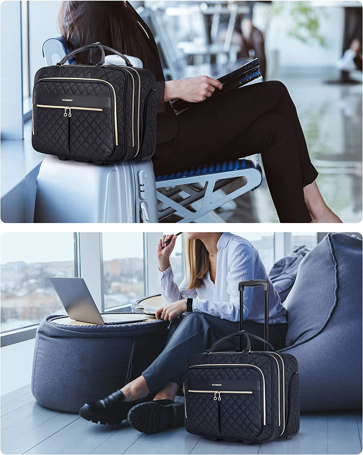Rolling Laptop Bag Women, Briefcase for 17.3 Inch with Wheels Computer Case Work Travel Business