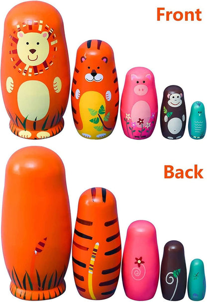 Nesting Dolls for Kids - Russian Wooden Stacking Nested Set 5 Pieces Handmade Toys for Children Christmas Birthday Rome Decoration Halloween Wishing Gift (Captain Lion)