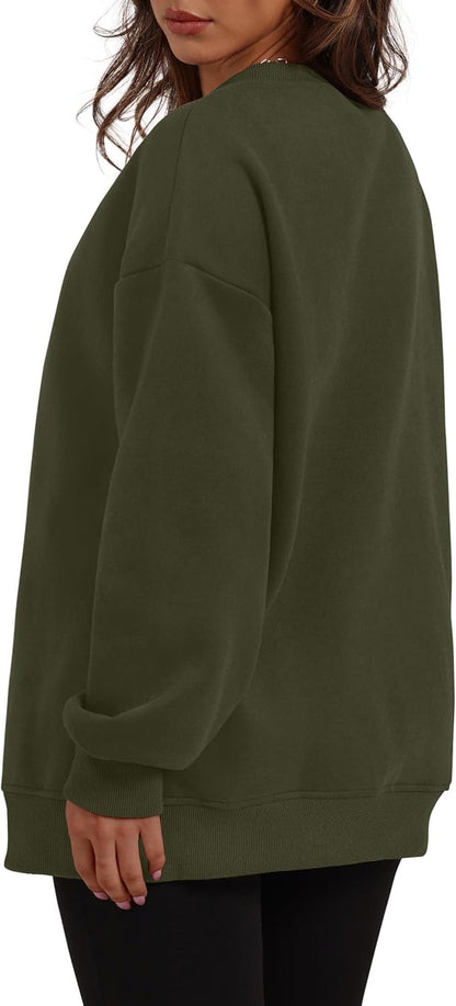 Womens Oversized Sweatshirts Crewneck Long Sleeve Tops Fleece Pullover Fall Fashion Clothes with Pocket