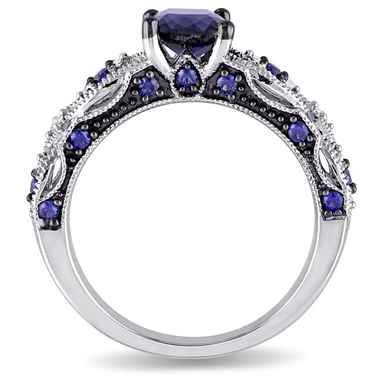 Women'S 1 5/8 CT. Created Blue Sapphire and Diamond Engagement Ring in 10Kt White Gold