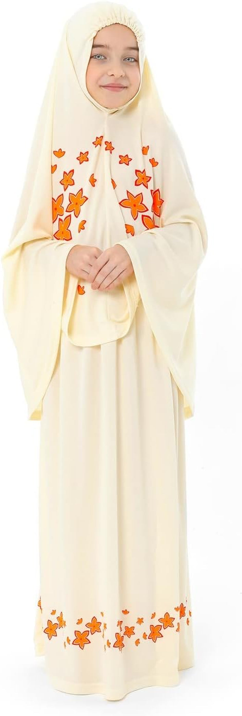 Girl'S Prayer Dress with Star Printed Long Headscarf