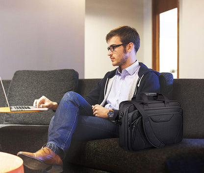 Laptop Bag Premium Laptop Briefcase Fits up to 17.3 Inch Laptop Expandable Water-Repellent Shoulder Messenger Bag Computer Bag for Travel/Business/Men/Women-Black