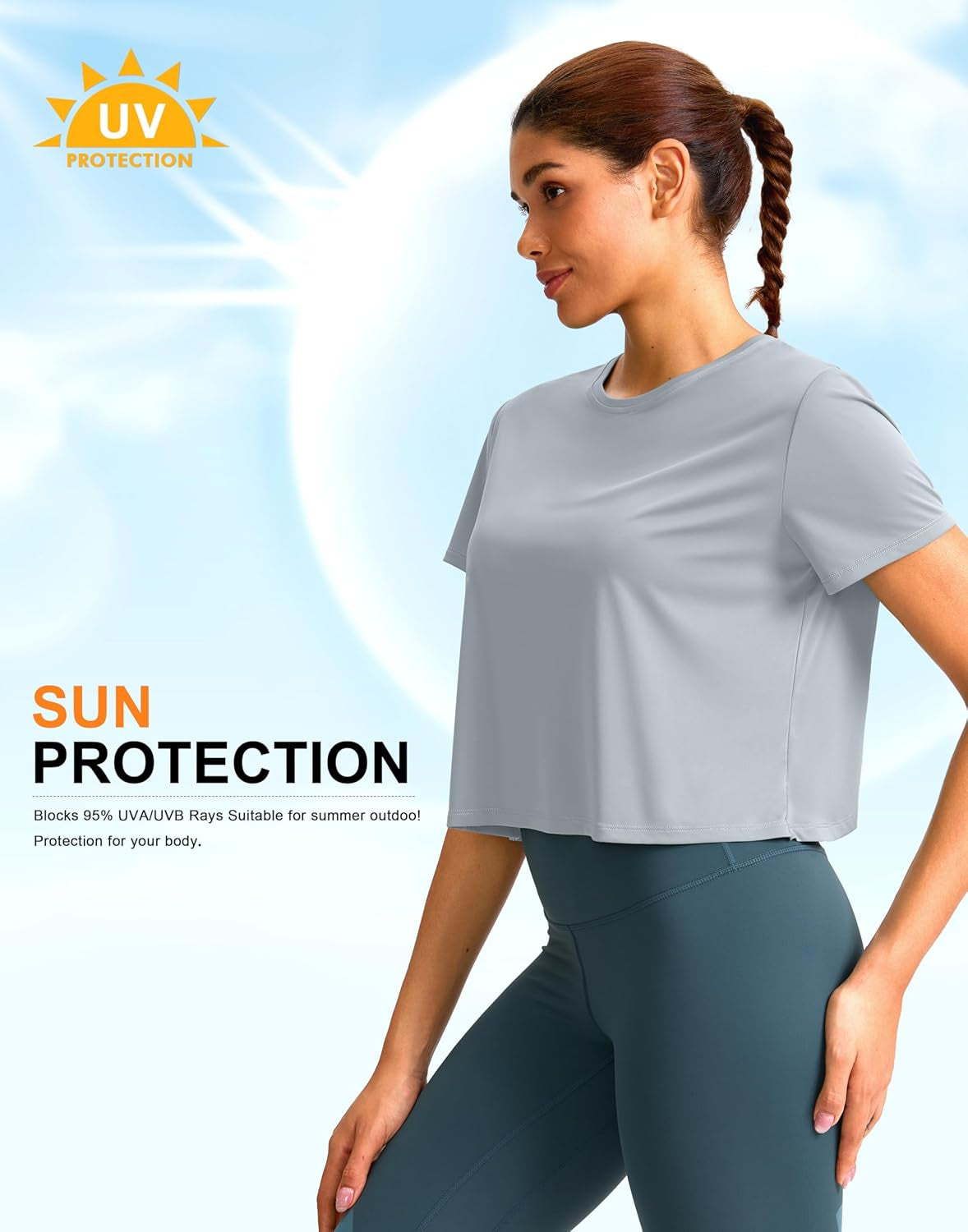 Workout Tops for Women Crop Short Sleeve Shirts Loose Fit Athletic Gym Top T-Shirts with Slit Back