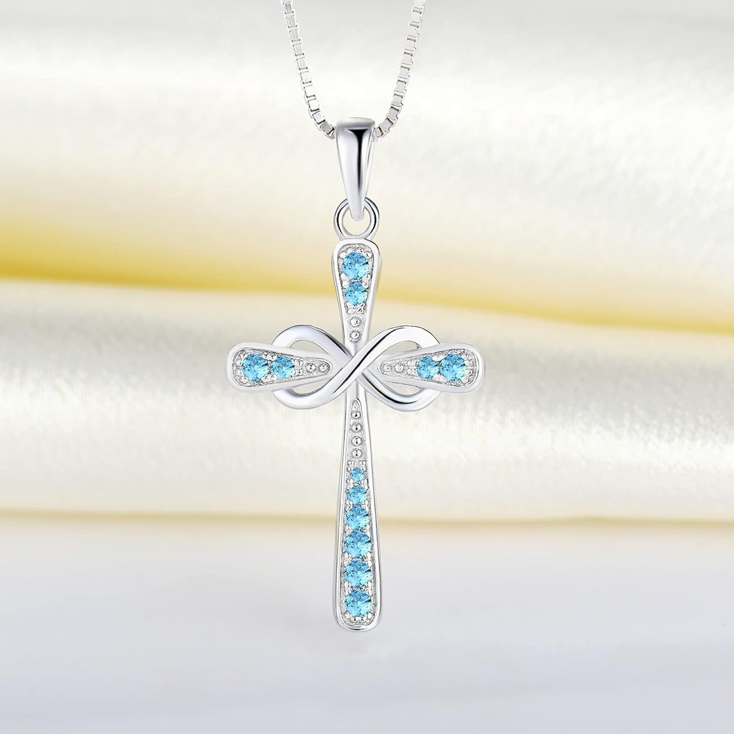 Women'S Cross Necklace 925 Sterling Silver Infinity Pendant Birthstone Criss Jewelry