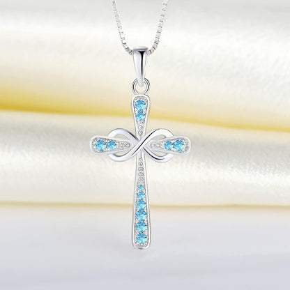 Women'S Cross Necklace 925 Sterling Silver Infinity Pendant Birthstone Criss Jewelry