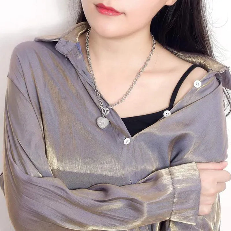 FASHION Women'S 925 Sterling Silver Necklace Noble Heart Pendant Necklace/Bracelet Solid Silver Rolo Chain Birthday Party Jewelry