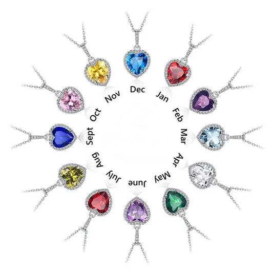 Women's Birthstone Necklace Ruby/Sapphire/ Amethyst Jewelry 925 Sterling Silver Chain Love Heart Pendant Crystal  12 Month Birth Stones Pendant for Women Girls, 誕生石,pierre de naissance,Valentines gift