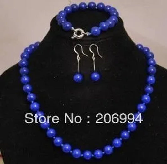 Wholesale factory price 8mm lapis lazuli necklace 18" bracelet 7.5" earrings set fashion jewelry