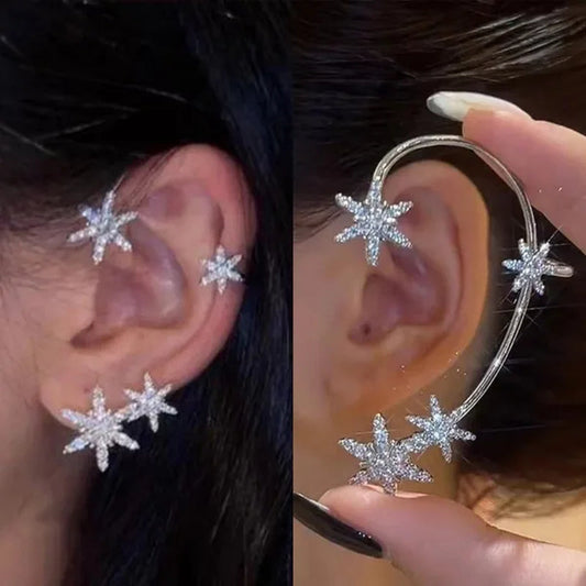 Shining Zircon Snowflake Ear Cuff for Women Non Piercing hanging ears Ear Clips Diamond Ear Hook Party Wedding Jewelry Gifts
