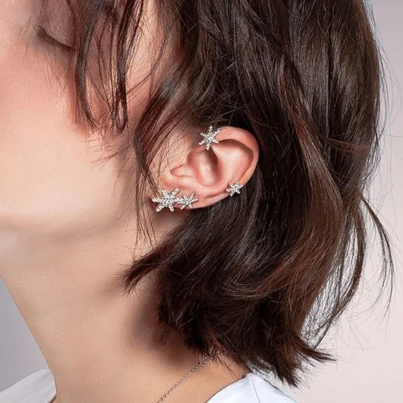 Shining Zircon Snowflake Ear Cuff for Women Non Piercing hanging ears Ear Clips Diamond Ear Hook Party Wedding Jewelry Gifts