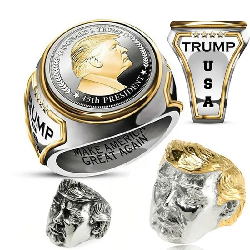 USA President Trump Statue Commemorative Coin Rings Trump Supporters Titanium Steel Jewelry Successfully Elected Souvenir Gift
