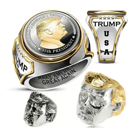 USA President Trump Statue Commemorative Coin Rings Trump Supporters Titanium Steel Jewelry Successfully Elected Souvenir Gift