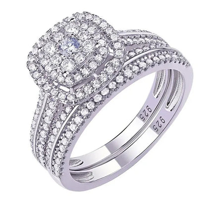 Wedding Rings 2 Pcs/Set Micro Pave Moissanite Square Rings for Women Princess Engagement Proposal Gift