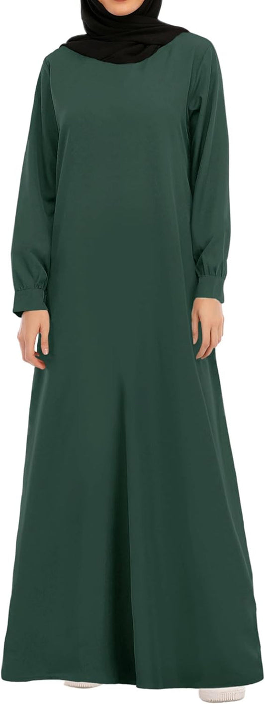 Womens Abaya Long Sleeve Muslim Dress Prayer Clothes Casual Islamic Kaftan with Pocket