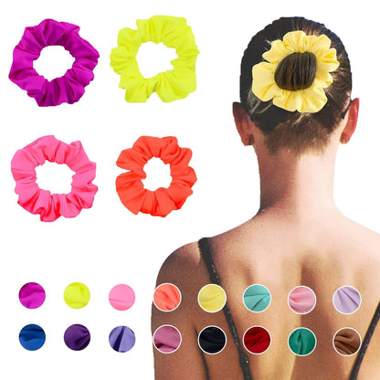 Waterproof Neon Scrunchies Gym Scrunchie - Water-Resistant Hair Ties Pool Scrunchie 16 Colors Elastic Hair Bands Ponytail Holder Beach Scrunchies, Party Size Scrunchie, Hair Tie for Women