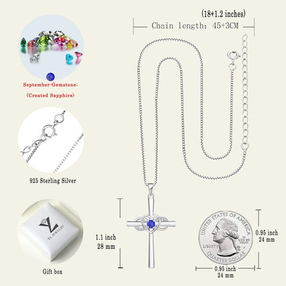 Women'S Cross Necklace Sterling Silver Infinity Heart Crucifix Pendant Birthstone Criss Jewelry