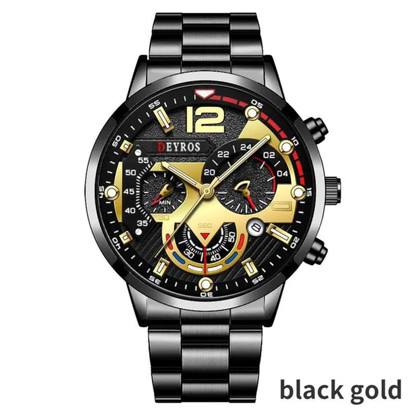 Fashion Men’s Stainless Steel Watches Luxury Quartz Wristwatch Calendar Luminous Clock Men Business Casual Watch