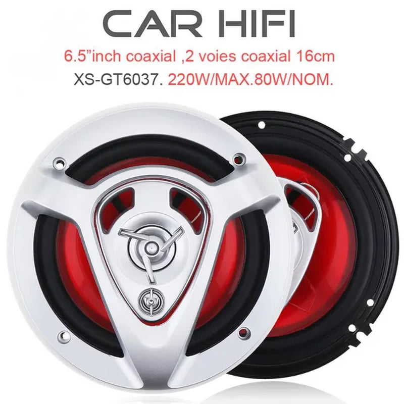 2Pcs 6.5 Inch 220W Car Hifi Coaxial Speaker Door Auto Audio Music Stereo Full Range Frequency Speakers for Cars