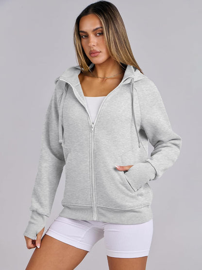 Womens Zip up Hoodies Fleece Jackets Long Sleeve Sweatshirts Pockets Casual Fall Fashion Preppy Outfits Y2K Clothes