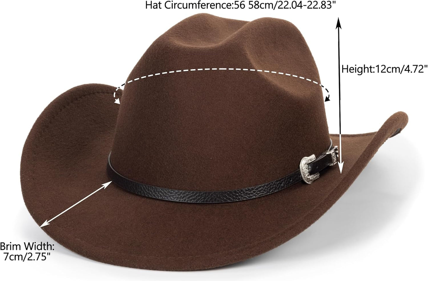 Western Cowboy Hat for Men Women Classic Fedora Hat with Buckle Belt (Size:M-L)