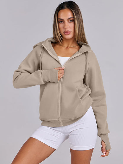 Womens Zip up Hoodies Fleece Jackets Long Sleeve Sweatshirts Pockets Casual Fall Fashion Preppy Outfits Y2K Clothes