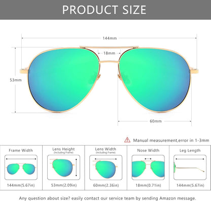 Women'S Lightweight Oversized Aviator Sunglasses - Mirrored Polarized Lens