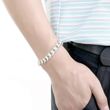 925 Sterling Silver Gold Color Exquisite 10mm Chain Bracelet for Women and Man Wedding Engagement Party Jewelry