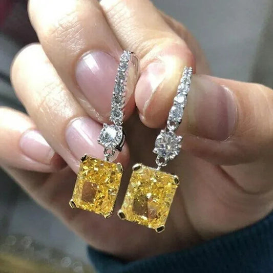Fashion Bridal Wedding Earrings Hook Yellow Topaz Drop Earrings for Women Fine Jewelry Gift