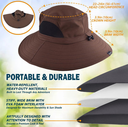 Wide Brim Sun Hat, UPF 50+ UV Protection Waterproof Packable Bucket Hat for Men & Women, Fishing Hiking Beach Garden