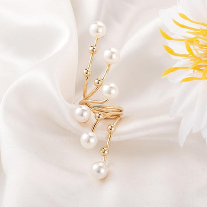 Gold Pearl Rings for Women Chunky Promise Ring Wrap Finger Rings Open Adjustable Stacking Ring Statement Party Prom Jewelry Gifts